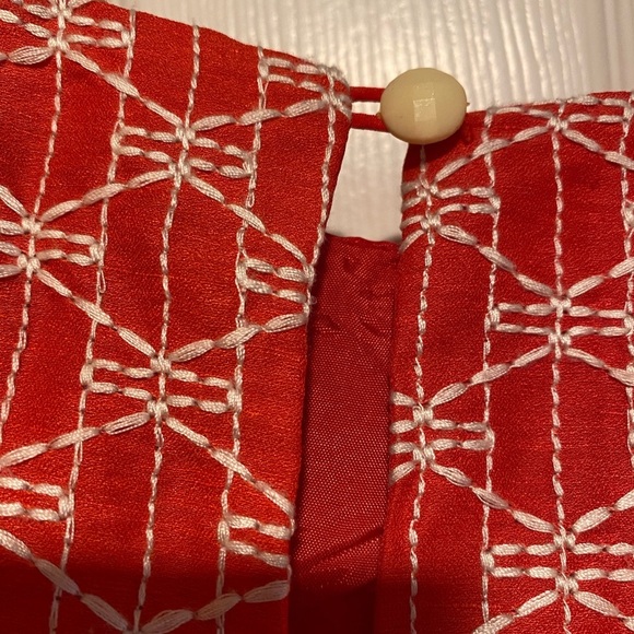 Tracy Reese Ablaze Fit & Flare Cumberbund Dress Orange Red Zipper Sleeveless 4 - Picture 10 of 14